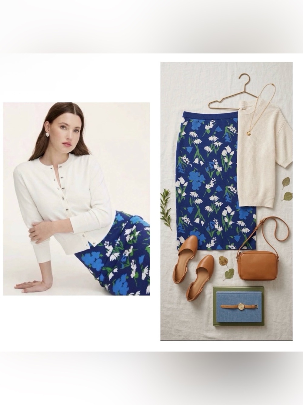 Kate Spade Mixed Floral Sweater Midi Pencil Skirt Blue/Green, Medium